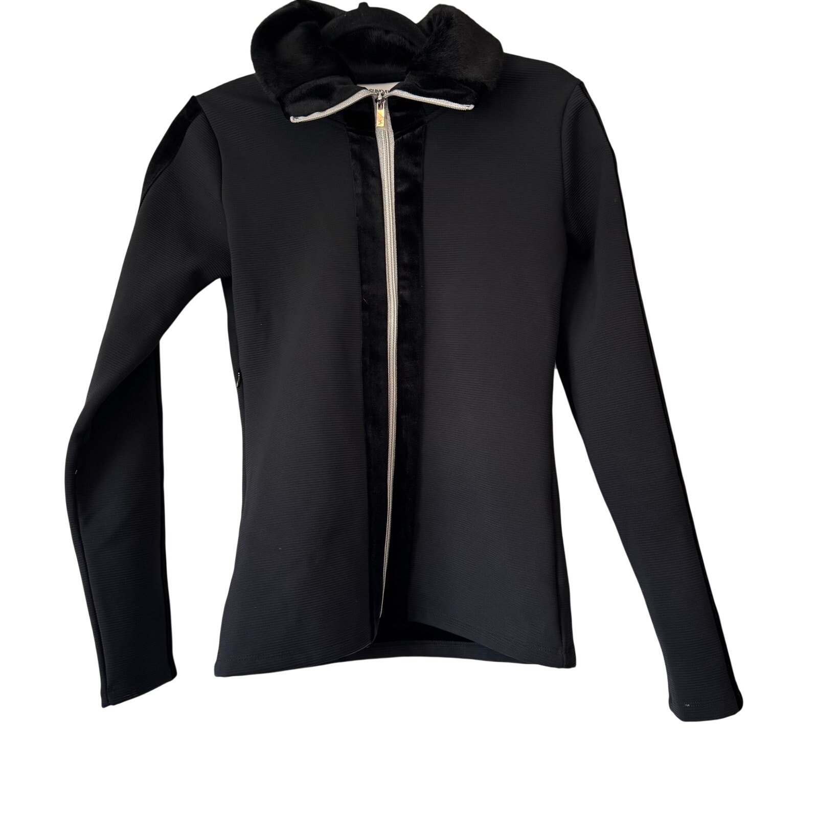 Nwot My Sunday Ski Ribbed Zip Up Mid Layer - Black — image 3 of 8